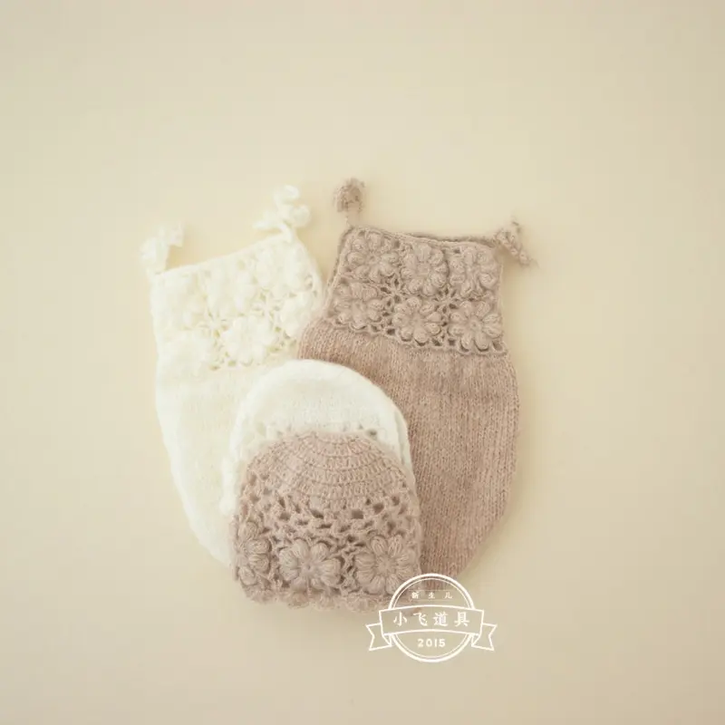 Handmade Floral Knitted Outfit Hat Set - Newborn Photography Outfit - Image 3